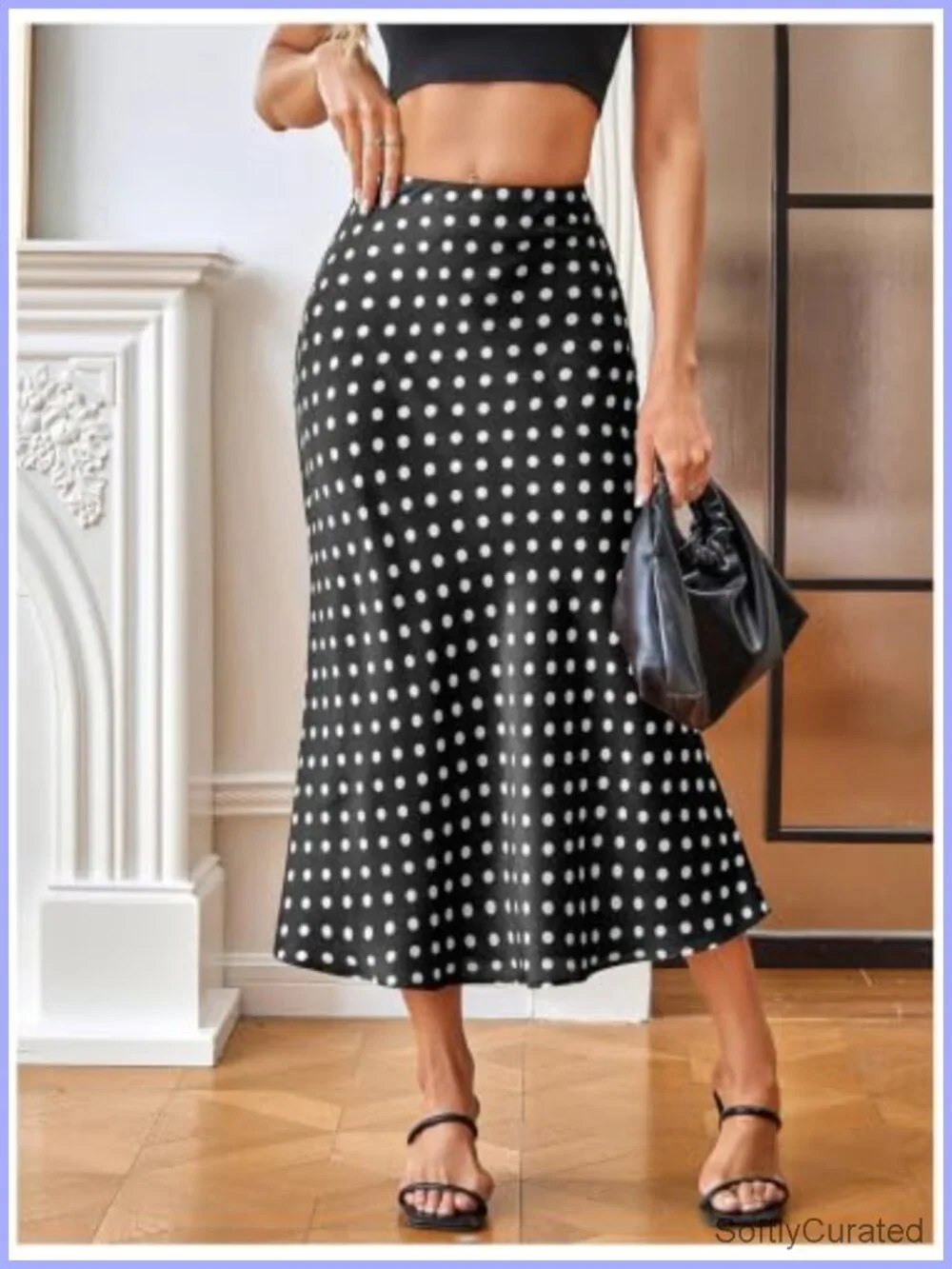 Polka Dots Satin Ruffle Pencil Maxi Skirt High Waist Flowy Summer